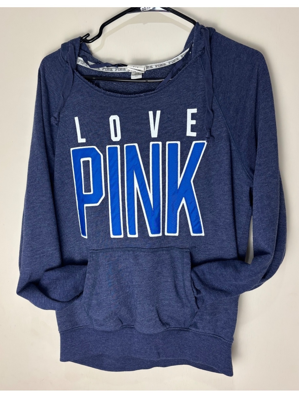 Victoria’s Secret PINK Love Pink Blue Pullover Hoodie Sweatshirt Size Small
